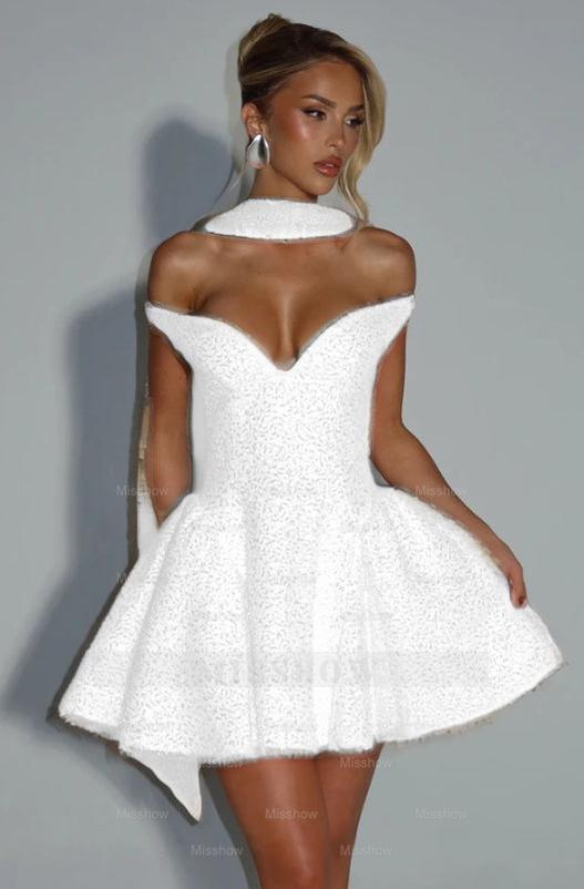 Pink Rhinestone Sweetheart Sleeveless Fit and Flare Sequined Mini Formal Evening Dress
