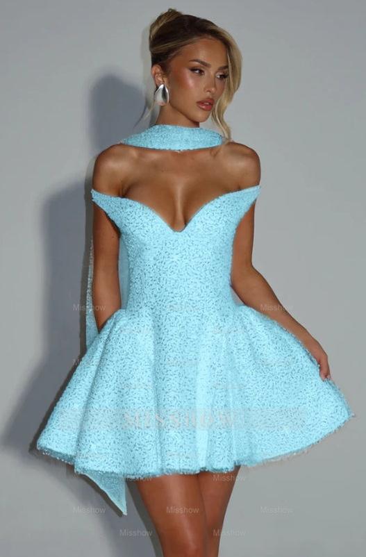 Pink Rhinestone Sweetheart Sleeveless Fit and Flare Sequined Mini Formal Evening Dress