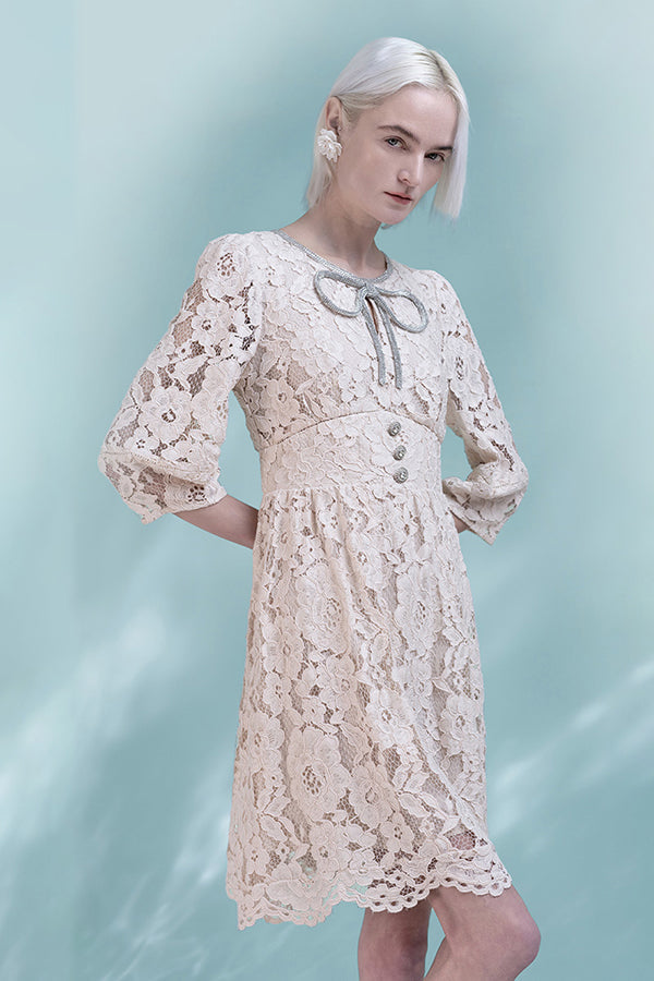 Pink Short A-line Lace Long Sleeves Dress