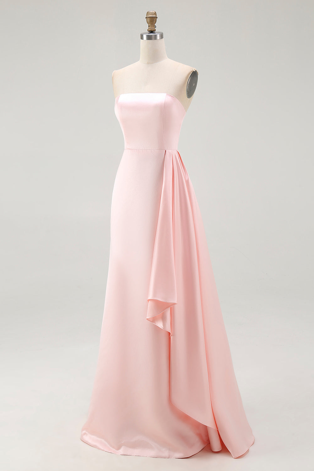 Pink strapless ruffled column prom dress