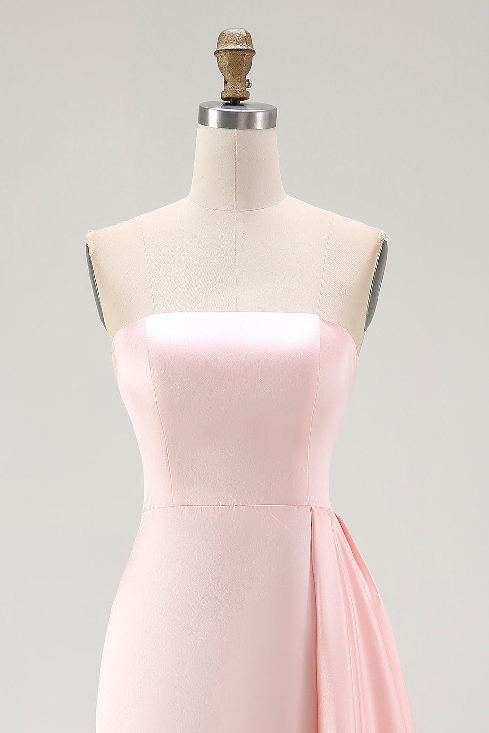 Pink strapless ruffled column prom dress