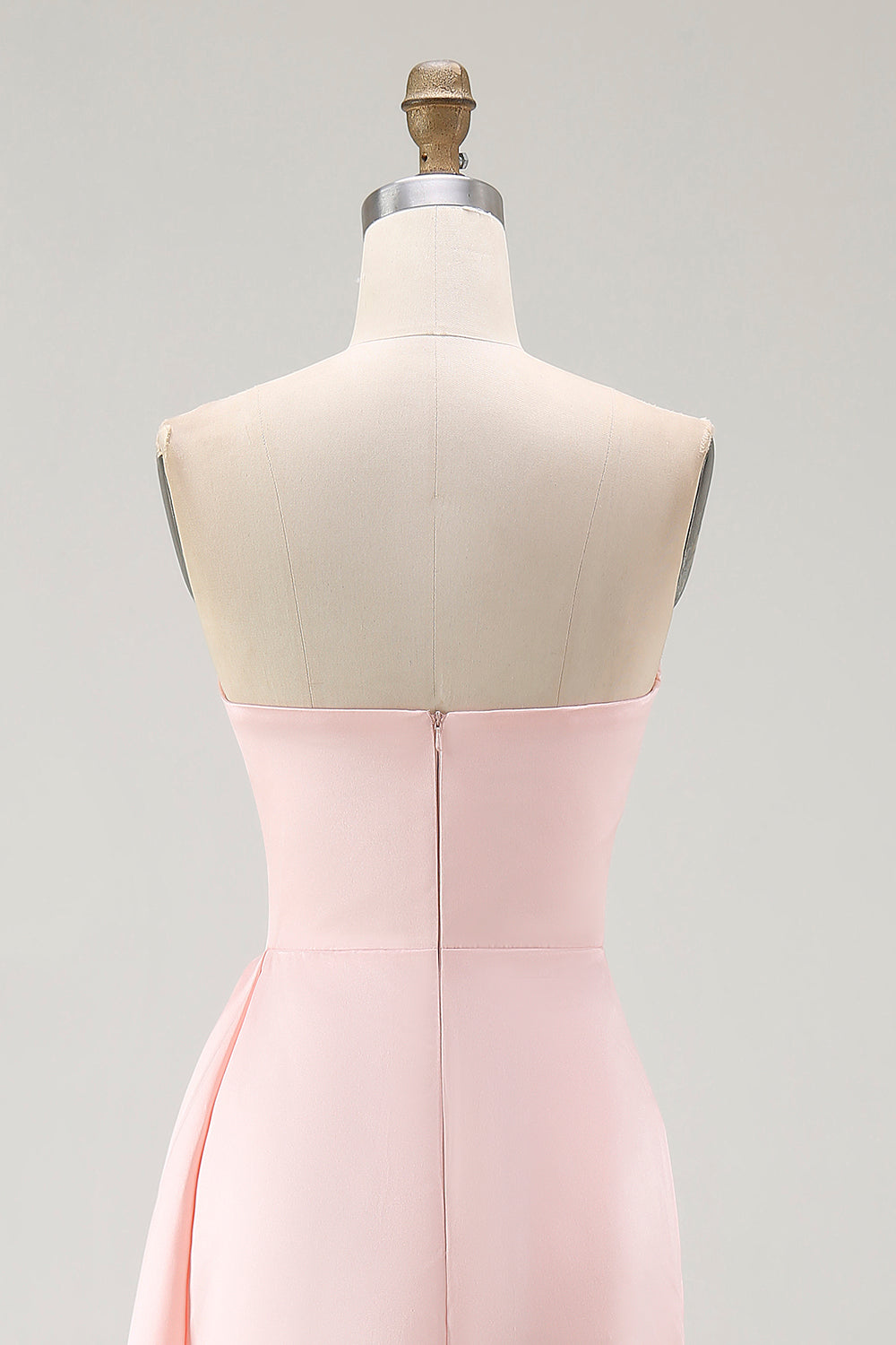 Pink strapless ruffled column prom dress