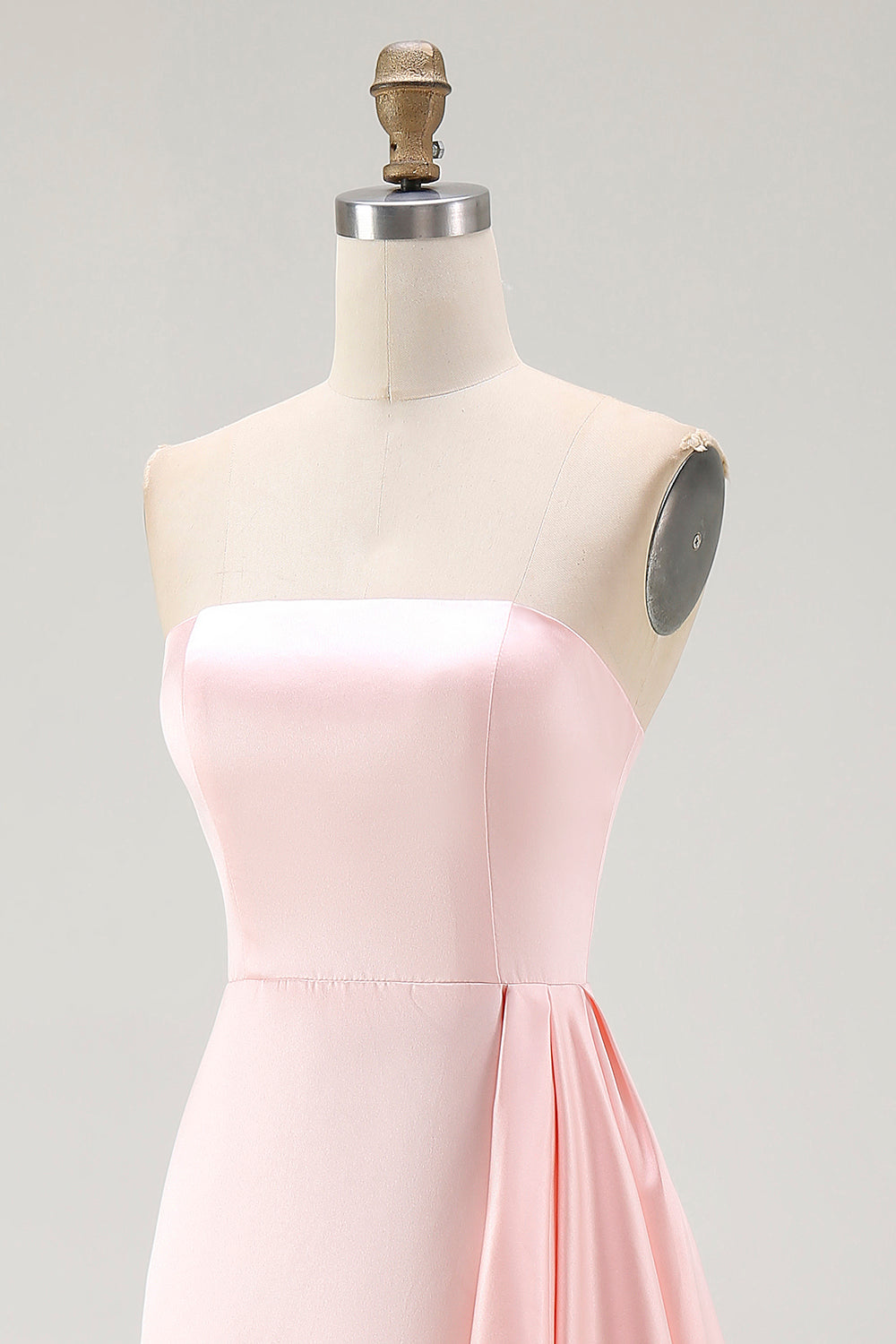 Pink strapless ruffled column prom dress