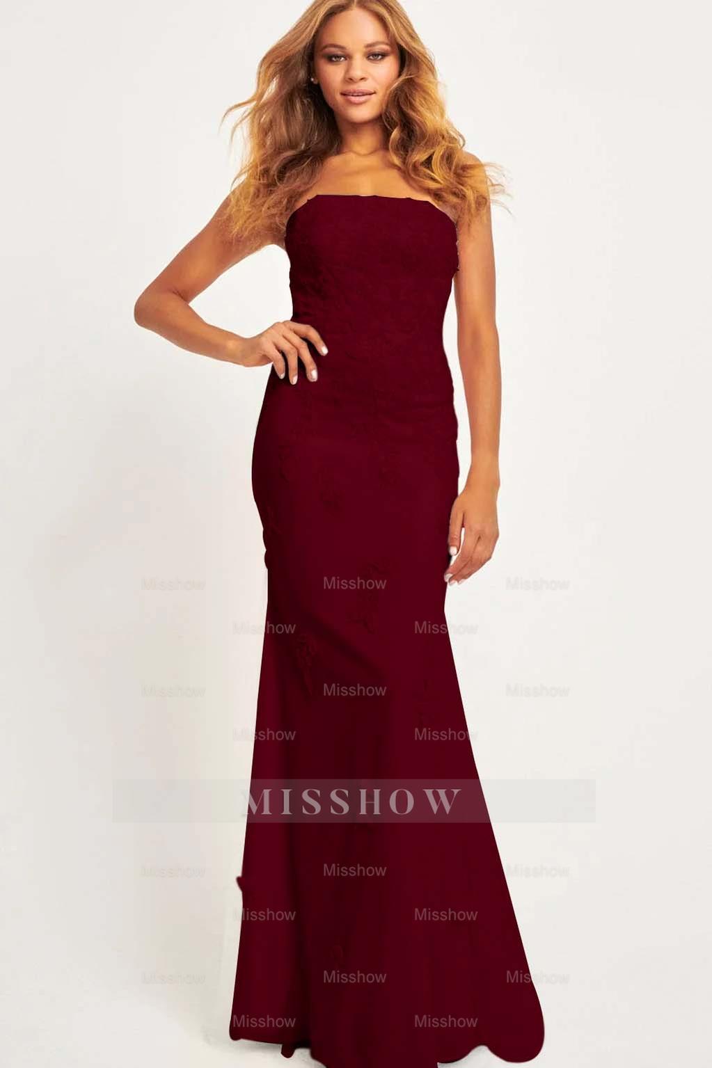 Pink Strapless Sleeveless Mermaid Lace Appliques Floor Length Formal Evening Dress