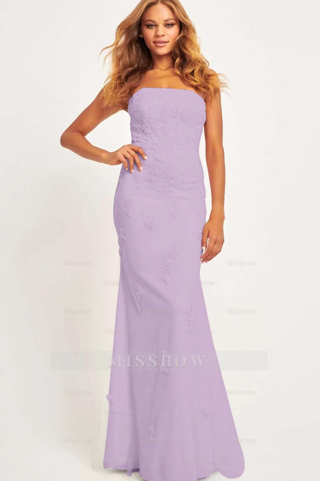 Pink Strapless Sleeveless Mermaid Lace Appliques Floor Length Formal Evening Dress