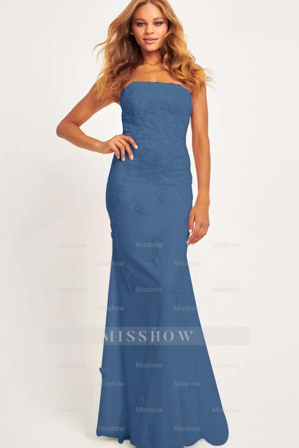 Pink Strapless Sleeveless Mermaid Lace Appliques Floor Length Formal Evening Dress