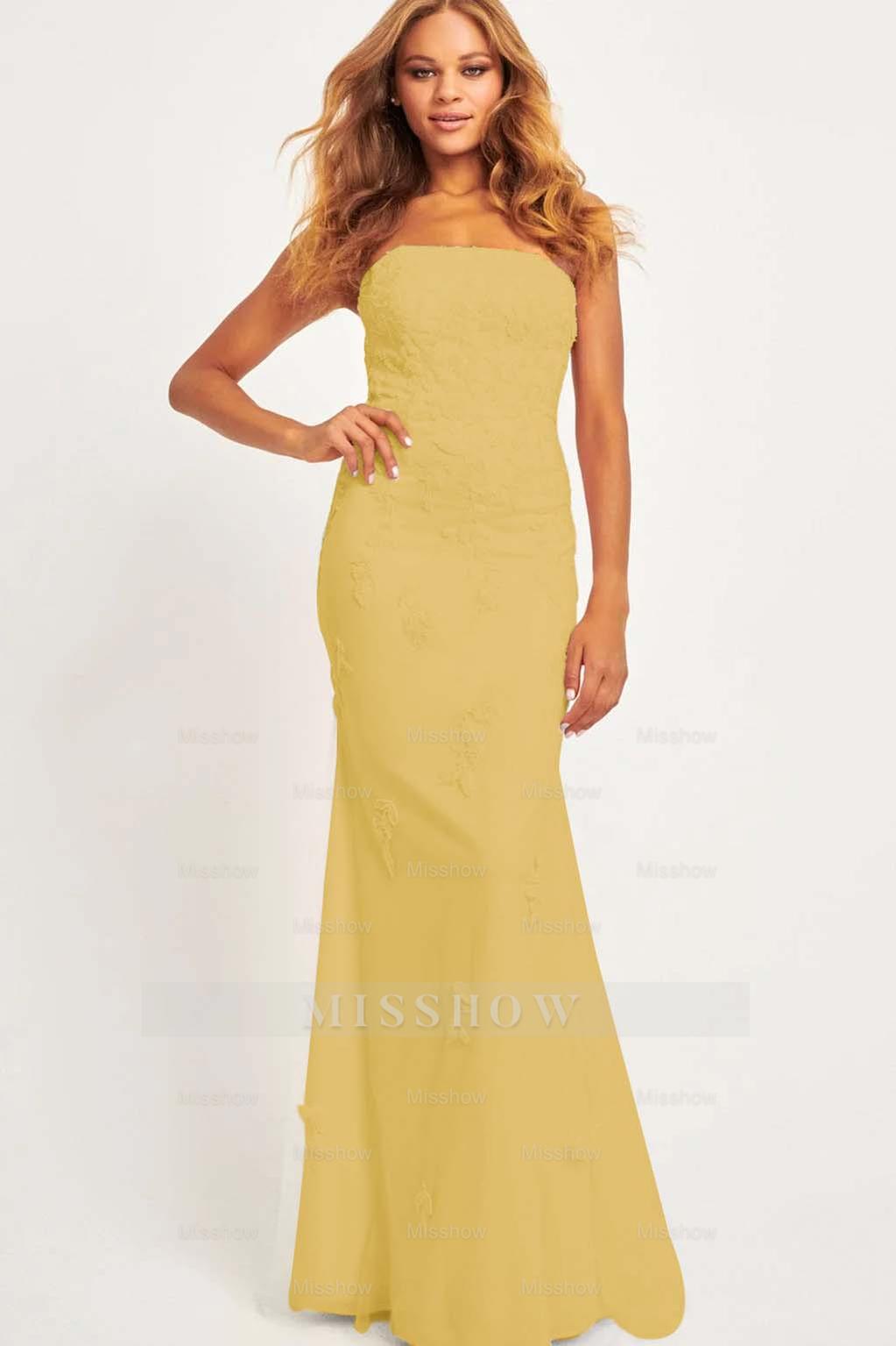 Pink Strapless Sleeveless Mermaid Lace Appliques Floor Length Formal Evening Dress