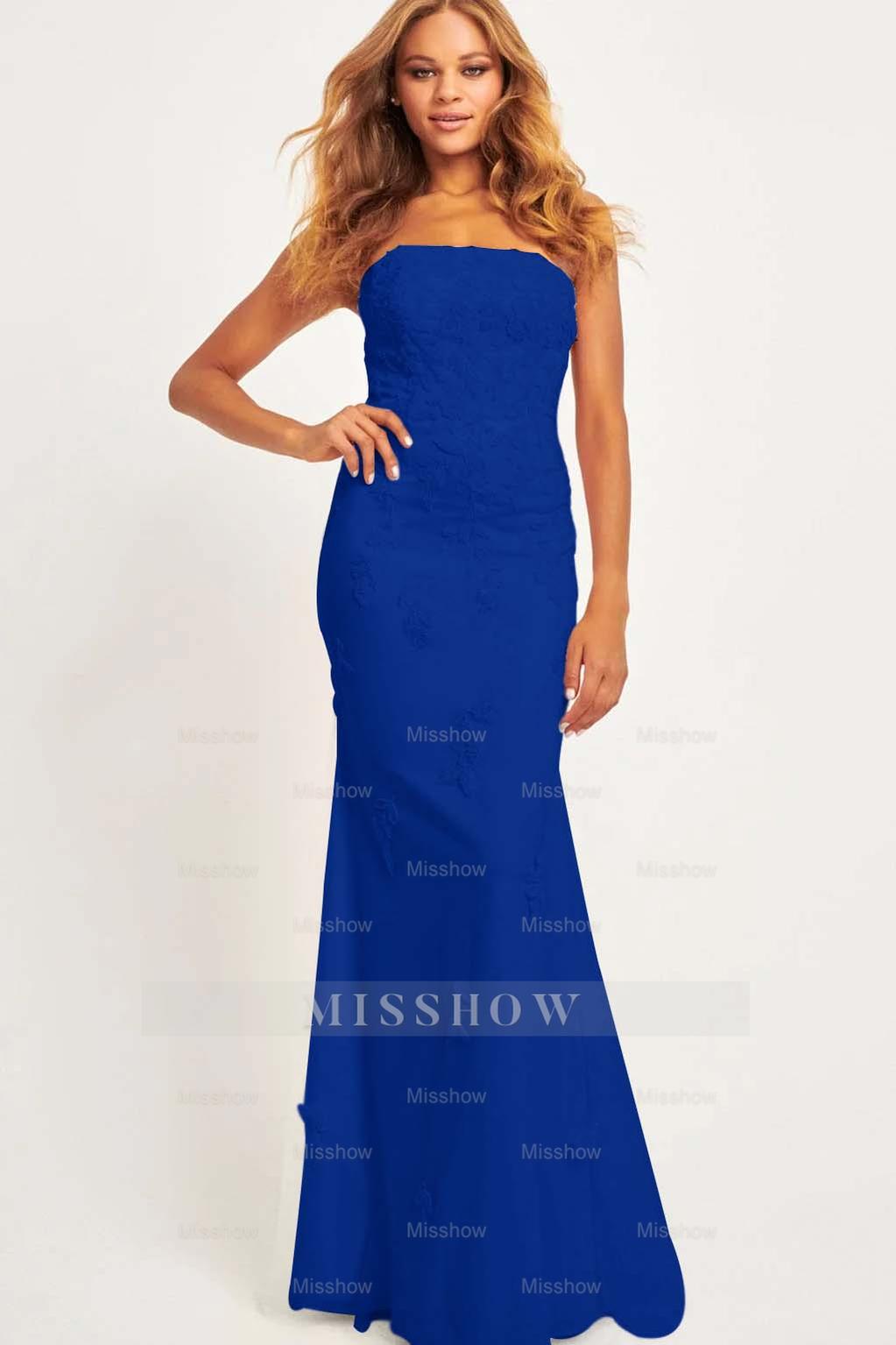 Pink Strapless Sleeveless Mermaid Lace Appliques Floor Length Formal Evening Dress