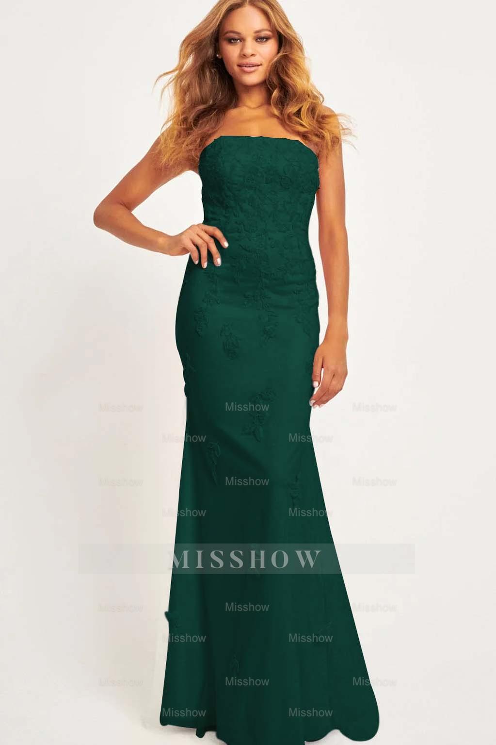 Pink Strapless Sleeveless Mermaid Lace Appliques Floor Length Formal Evening Dress