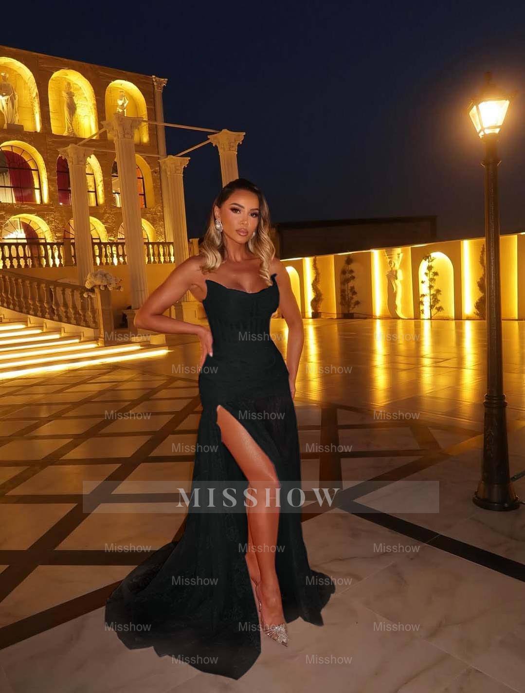 Pink Sweetheart Sleeveless Lace Corset Mermaid Split Floor Length Formal Evening Gown