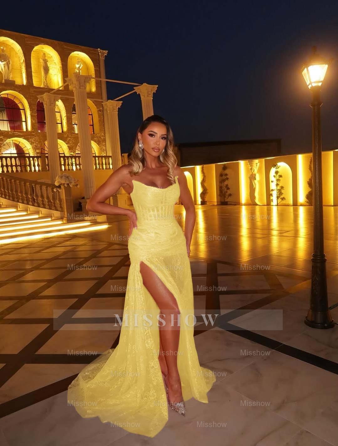Pink Sweetheart Sleeveless Lace Corset Mermaid Split Floor Length Formal Evening Gown