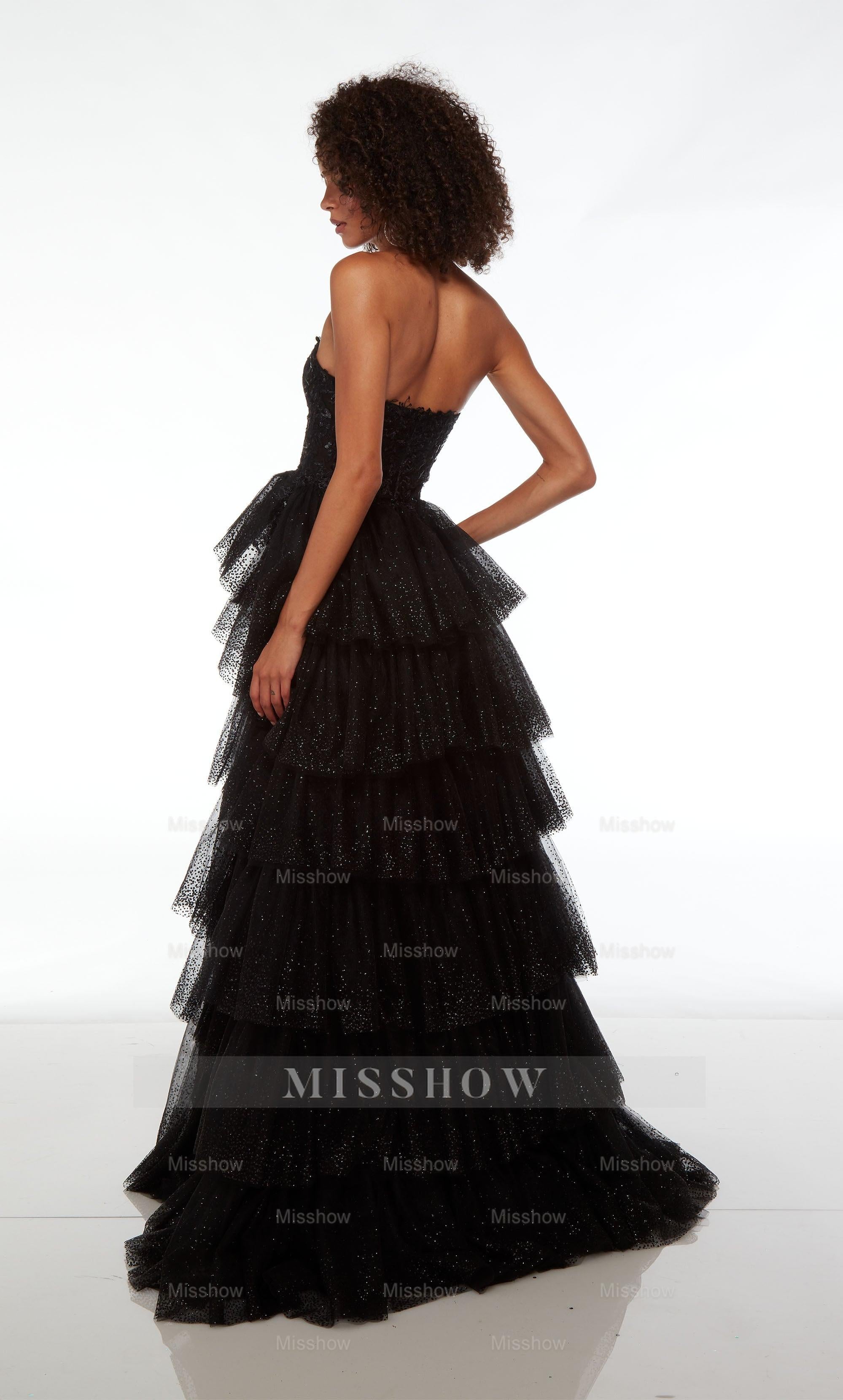 Pink Sweetheart Sleeveless Ruffled A-Line Tulle Slit Floor Length Formal Evening Gown