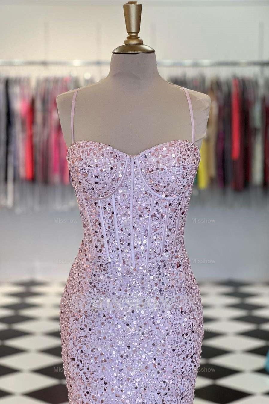 Pink Sweetheart Sleeveless Sequined Beaded Mermaid Floor Length Formal Evening Dress