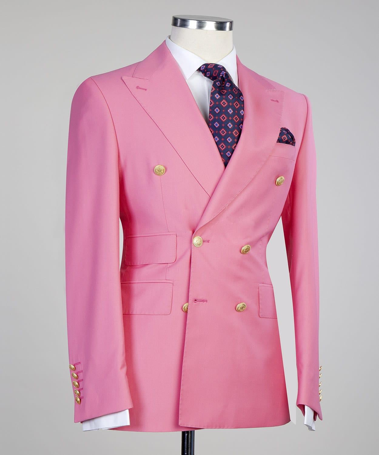 Pink Trendy Double Breasted Peak Lapel Men’s Suits
