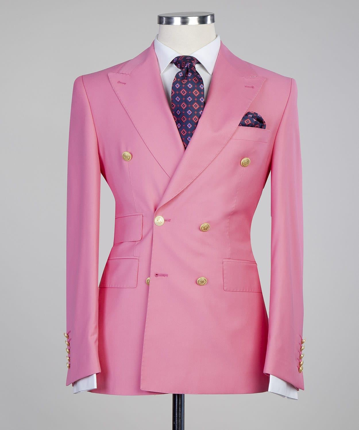 Pink Trendy Double Breasted Peak Lapel Men’s Suits