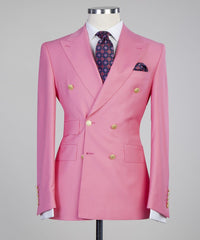 Pink Trendy Double Breasted Peak Lapel Men’s Suits