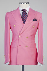 Pink Trendy Double Breasted Peak Lapel Men’s Suits