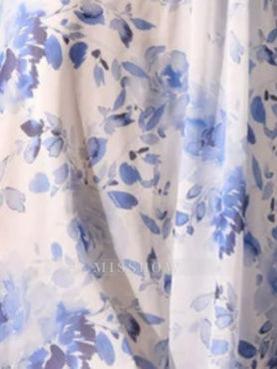 Pleated Floral Printed V-Neck A-Line/Princess Mother of the Bride Dress with Ruffles & 3D Flowers