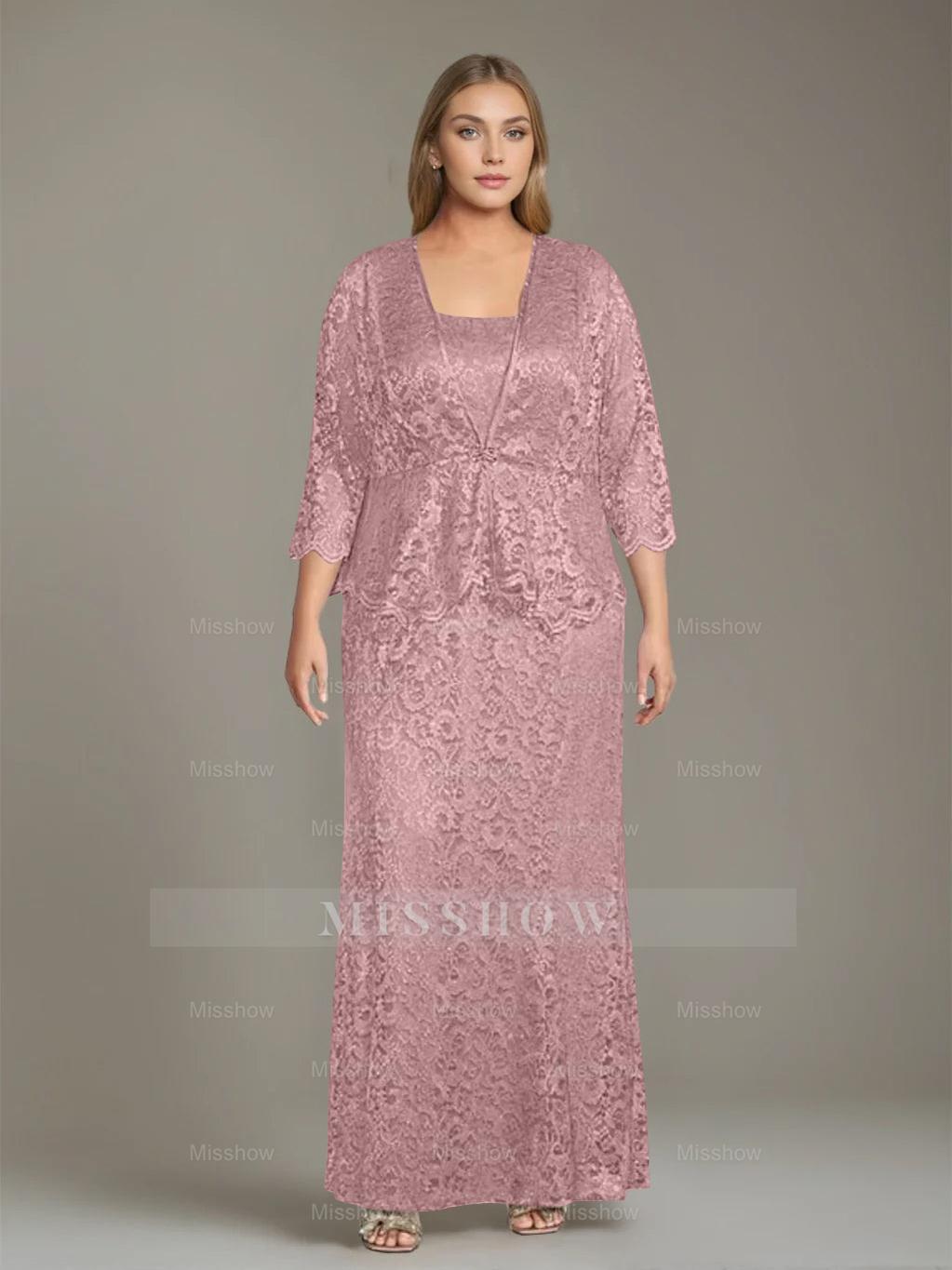 Plus Size 2-Piece Mother of the Bride Dress Set with Square Neck and Floor-Length Sheath