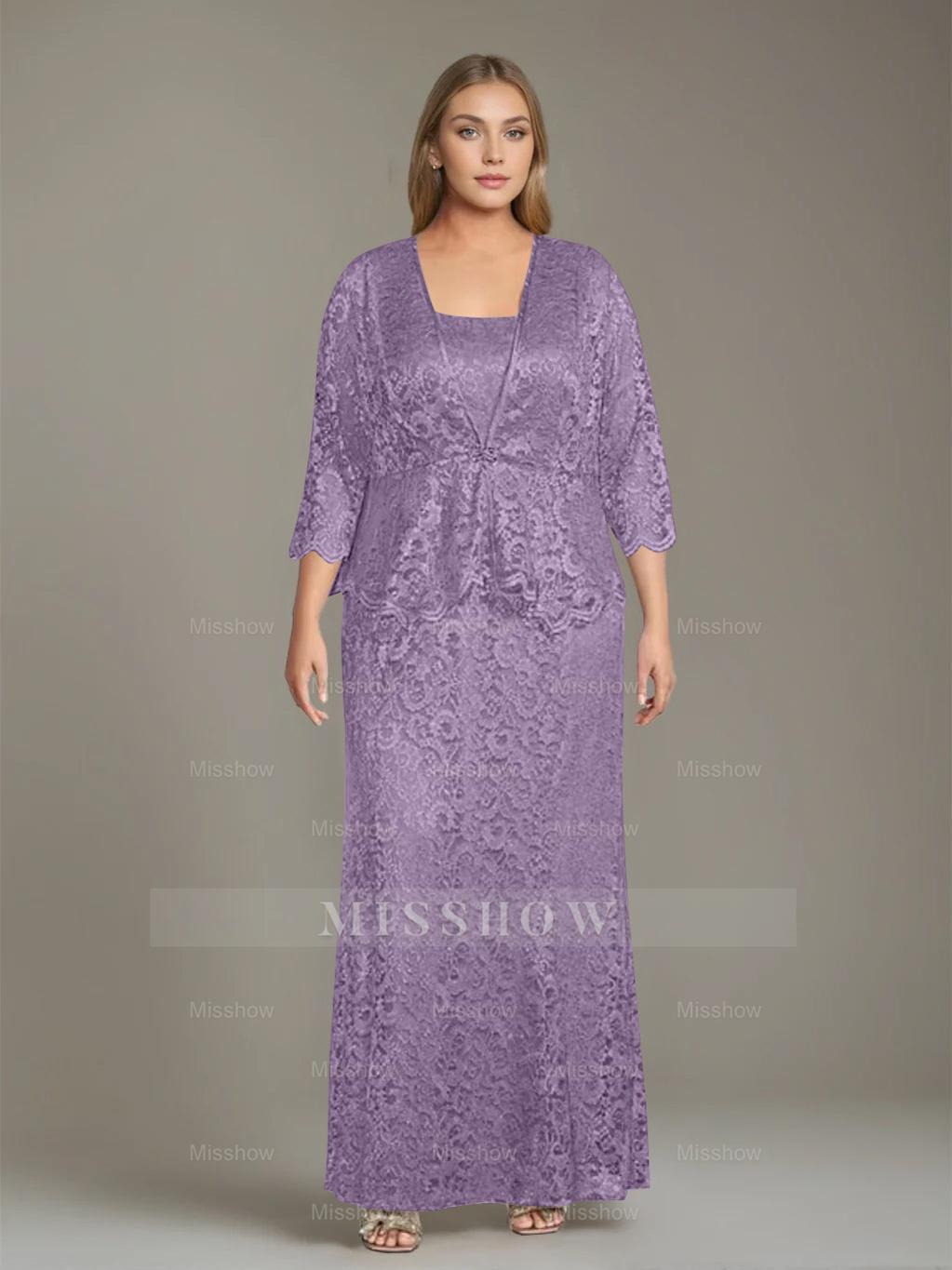 Plus Size 2-Piece Mother of the Bride Dress Set with Square Neck and Floor-Length Sheath