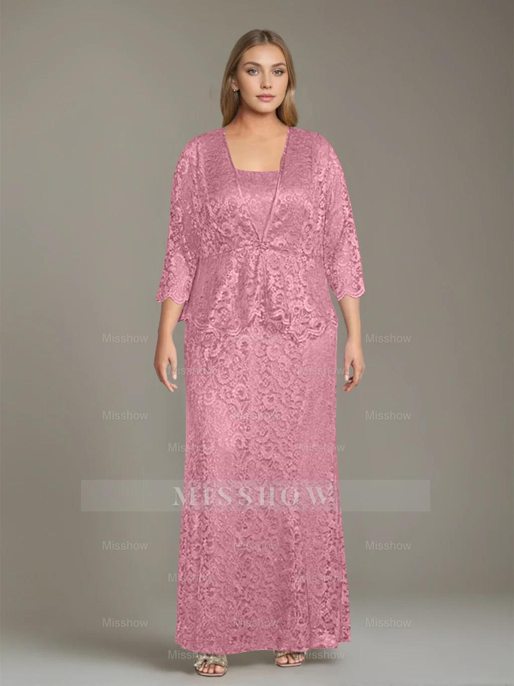 Plus Size 2-Piece Mother of the Bride Dress Set with Square Neck and Floor-Length Sheath