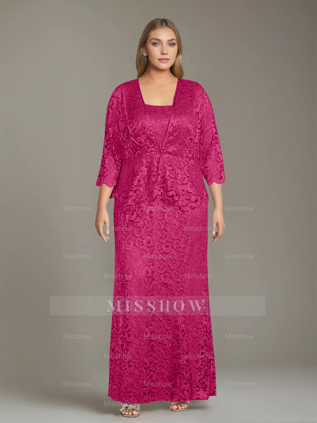 Plus Size 2-Piece Mother of the Bride Dress Set with Square Neck and Floor-Length Sheath