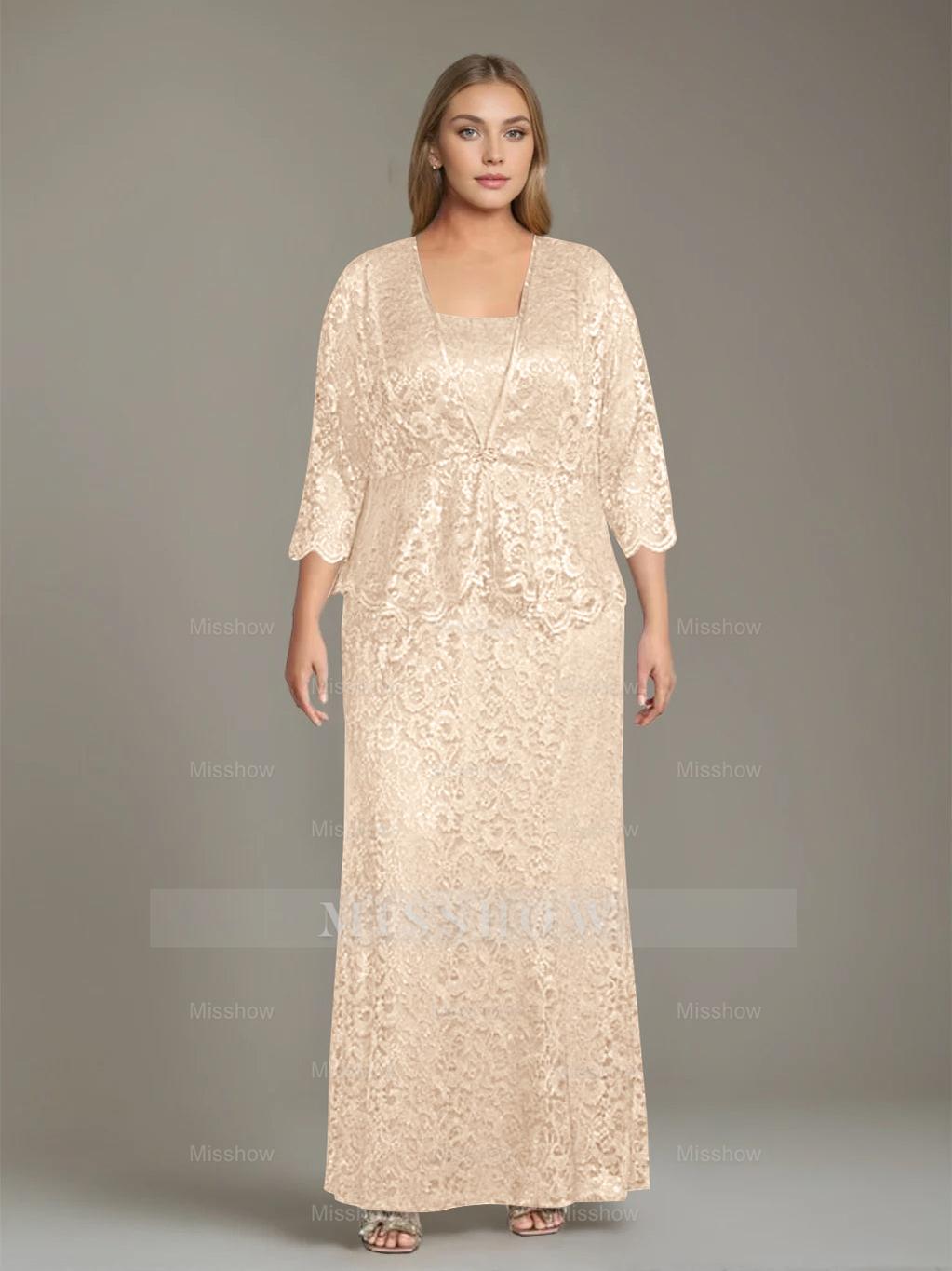 Plus Size 2-Piece Mother of the Bride Dress Set with Square Neck and Floor-Length Sheath