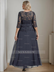 Plus Size A-Line Princess Scoop Neck Ankle-Length Mother of the Bride Dress with Beading and Rhinestones