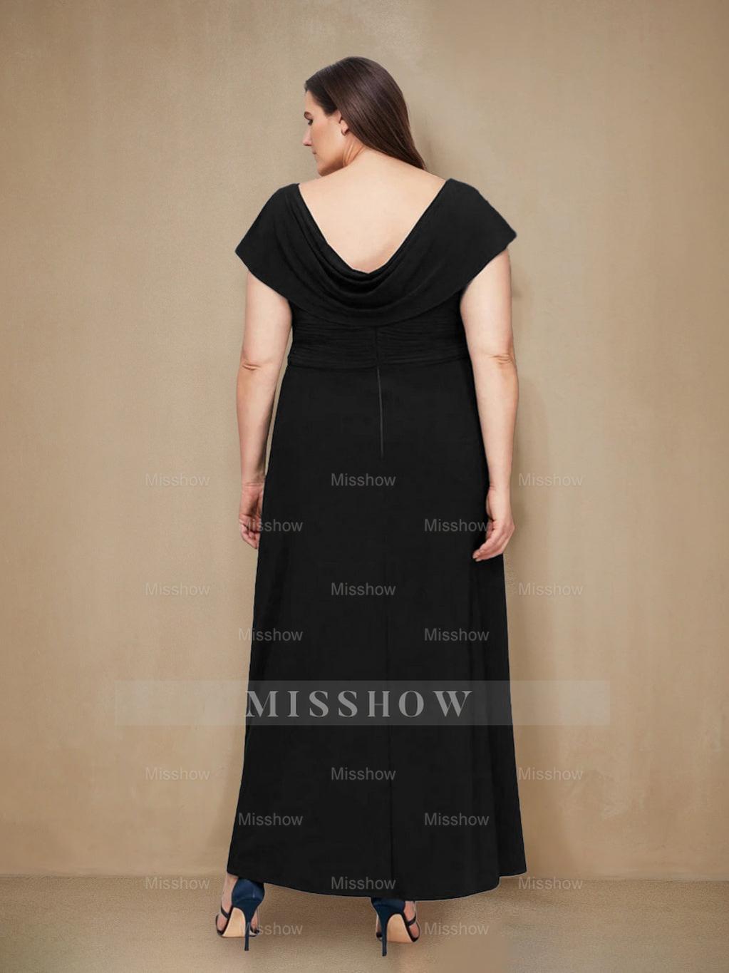 Plus Size A-Line Princess Scoop Neck Short Sleeve Ankle-Length Mother of the Bride Dress with Ruffles and Sequins