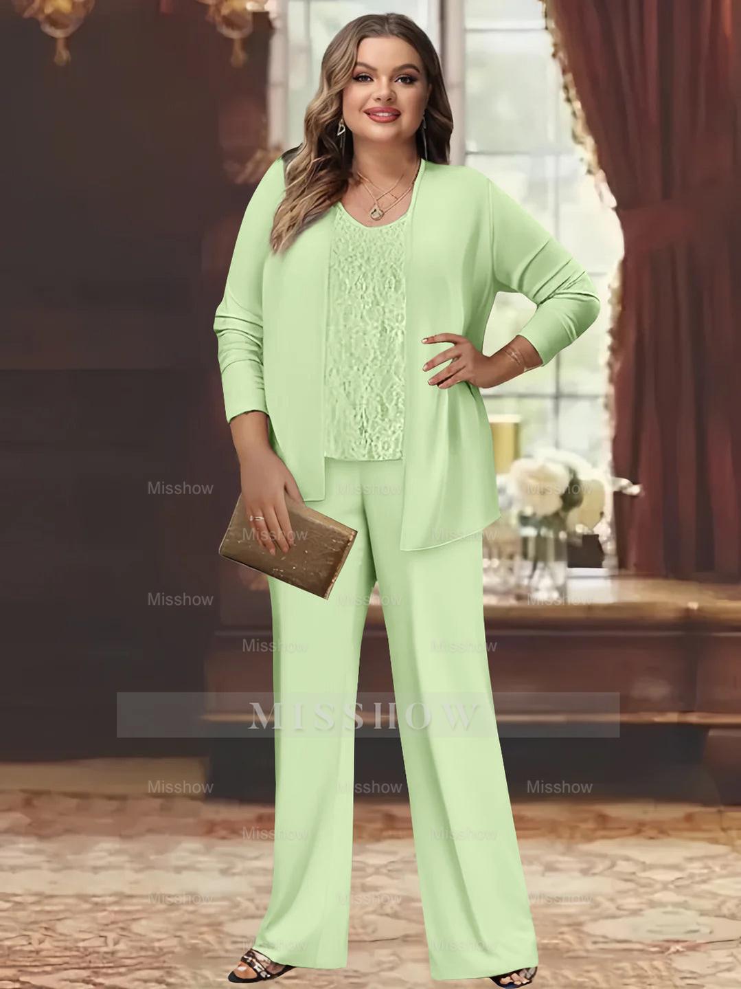 Plus Size Chiffon Pantsuits with Jacket for the Mother of the Bride