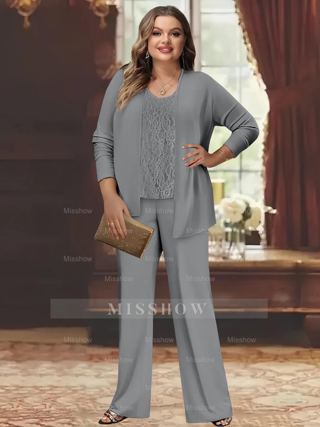 Plus Size Chiffon Pantsuits with Jacket for the Mother of the Bride