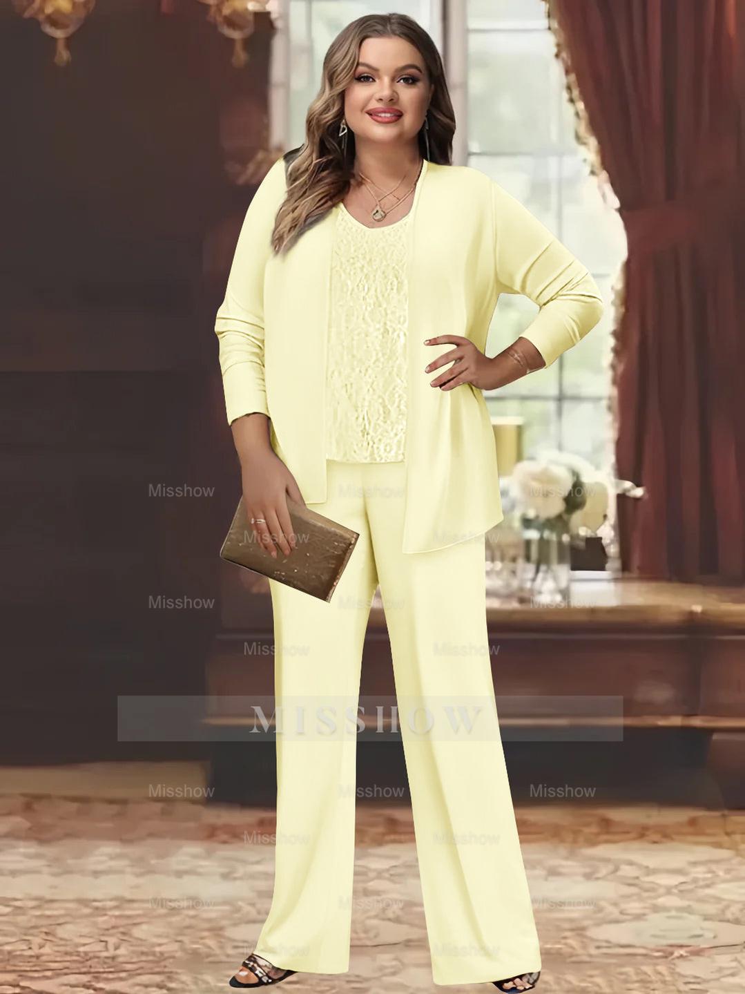 Plus Size Chiffon Pantsuits with Jacket for the Mother of the Bride