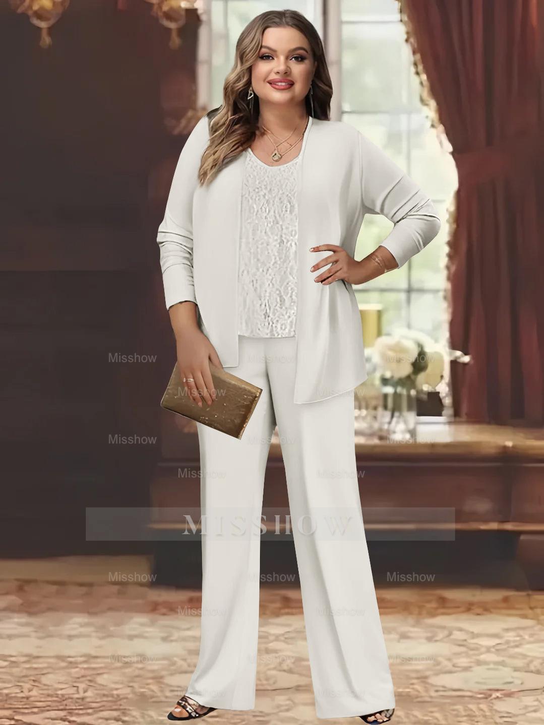 Plus Size Chiffon Pantsuits with Jacket for the Mother of the Bride