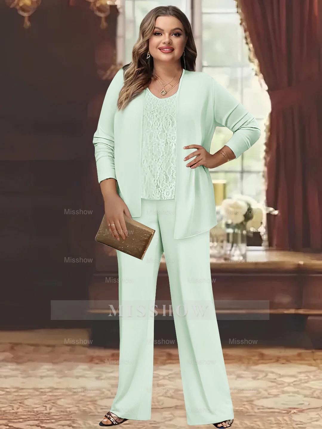 Plus Size Chiffon Pantsuits with Jacket for the Mother of the Bride