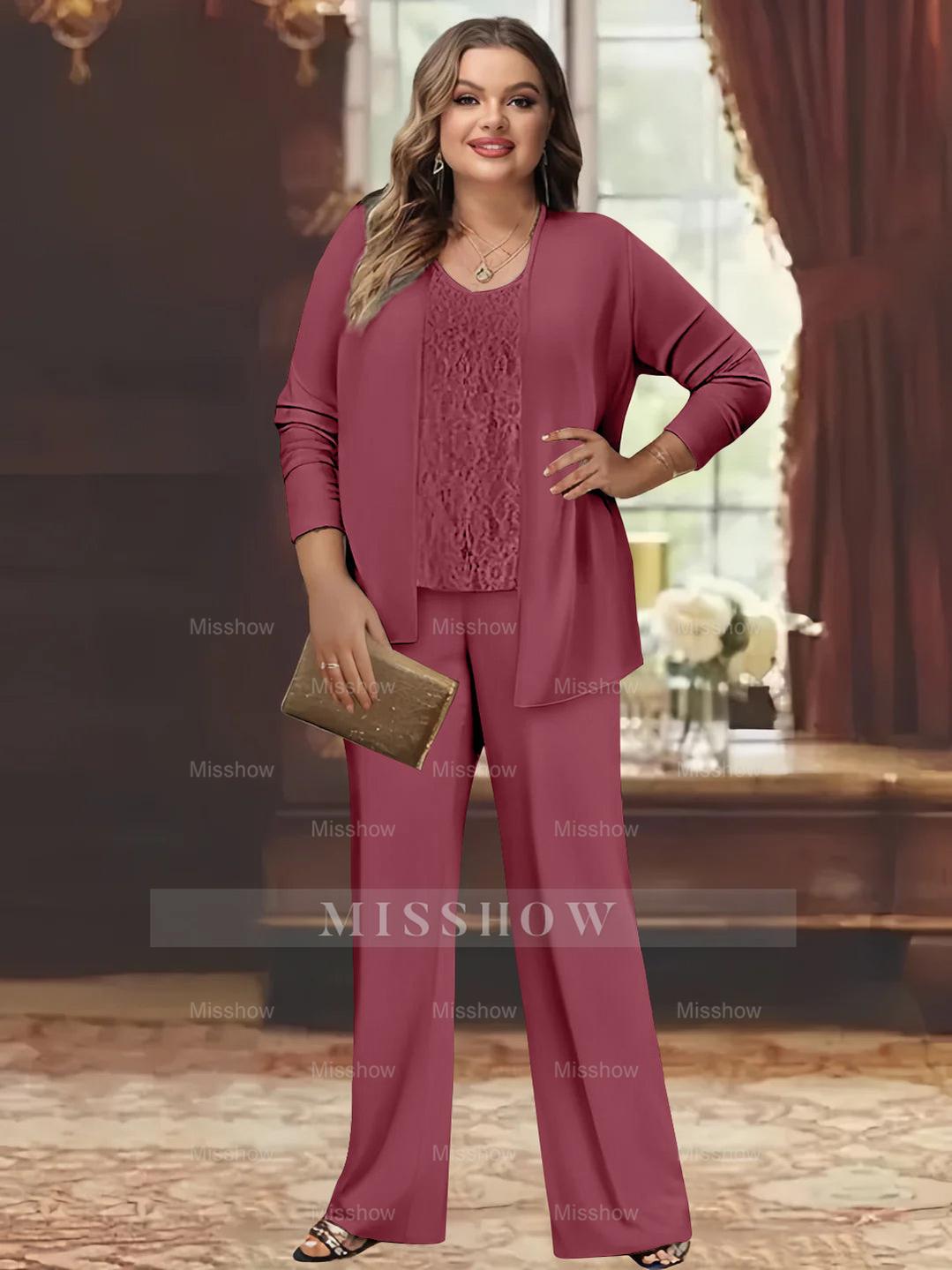 Plus Size Chiffon Pantsuits with Jacket for the Mother of the Bride