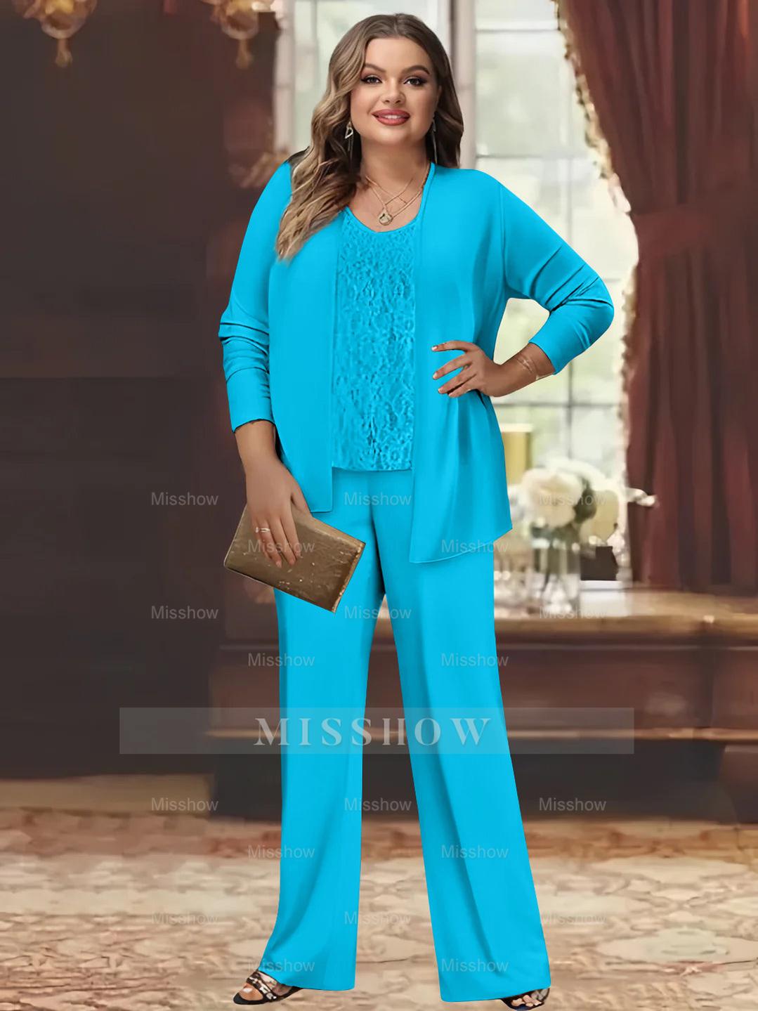 Plus Size Chiffon Pantsuits with Jacket for the Mother of the Bride