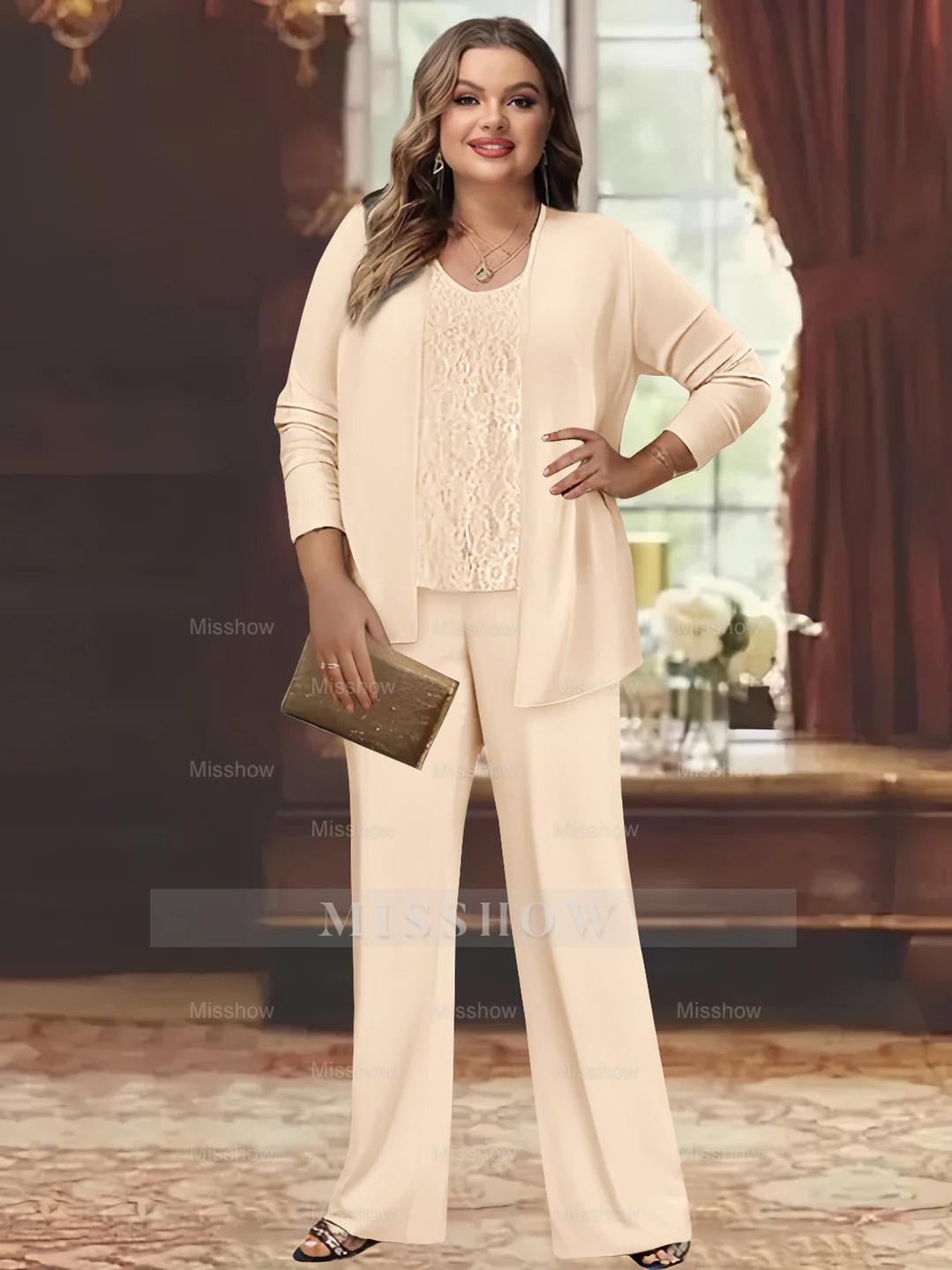 Plus Size Chiffon Pantsuits with Jacket for the Mother of the Bride