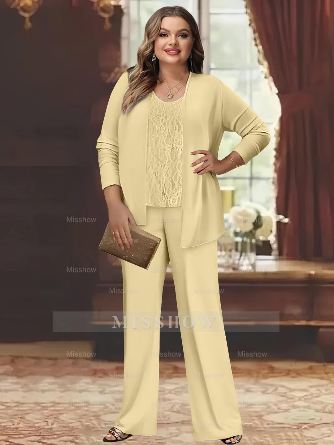Plus Size Chiffon Pantsuits with Jacket for the Mother of the Bride