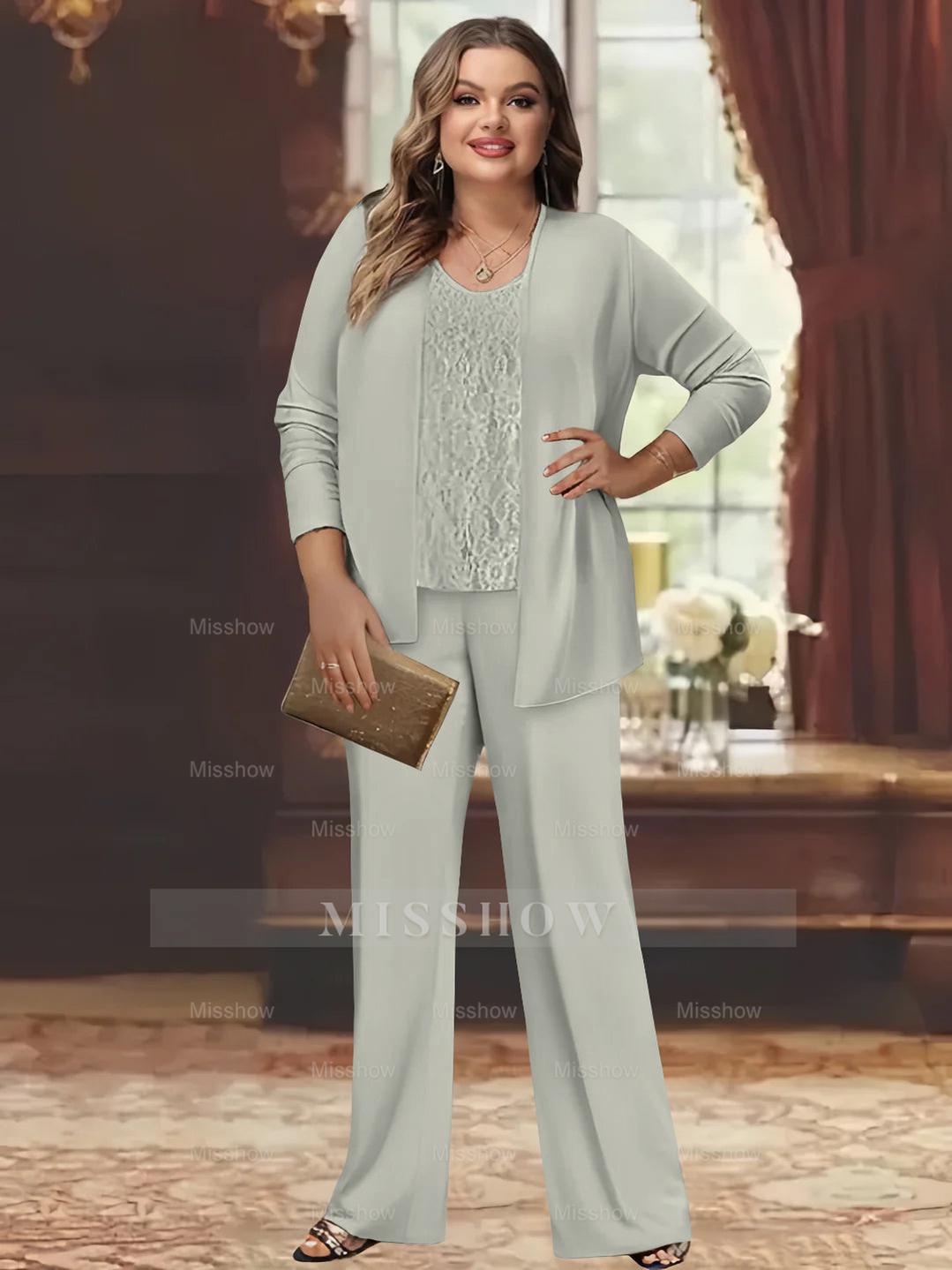 Plus Size Chiffon Pantsuits with Jacket for the Mother of the Bride