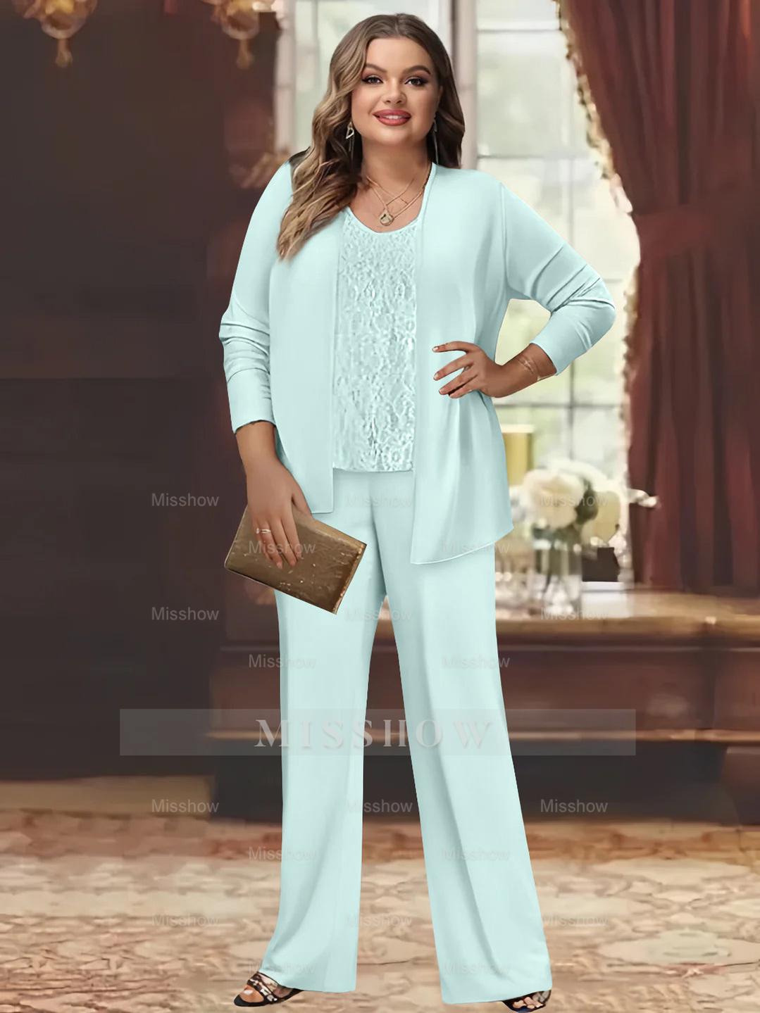 Plus Size Chiffon Pantsuits with Jacket for the Mother of the Bride