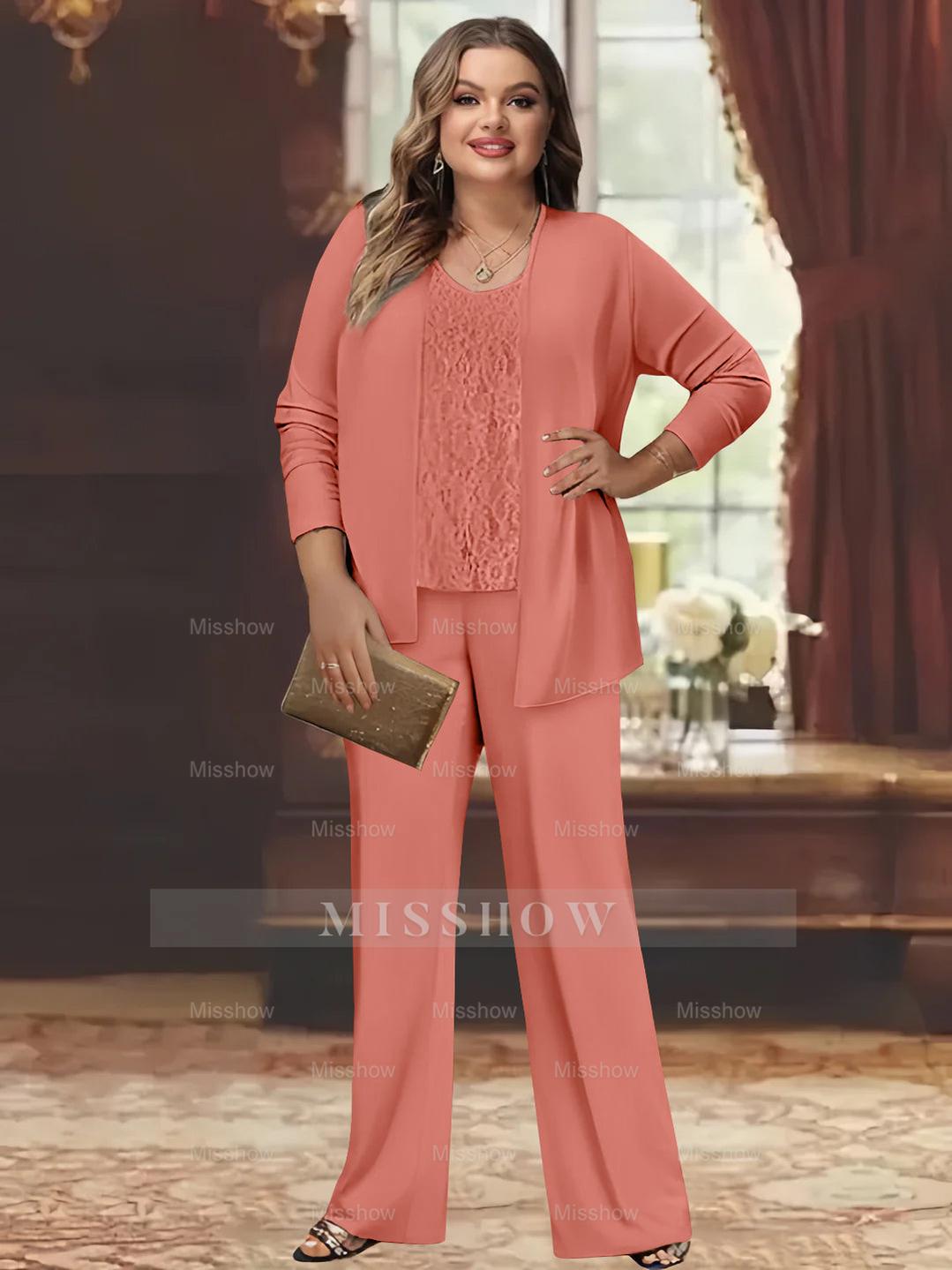 Plus Size Chiffon Pantsuits with Jacket for the Mother of the Bride