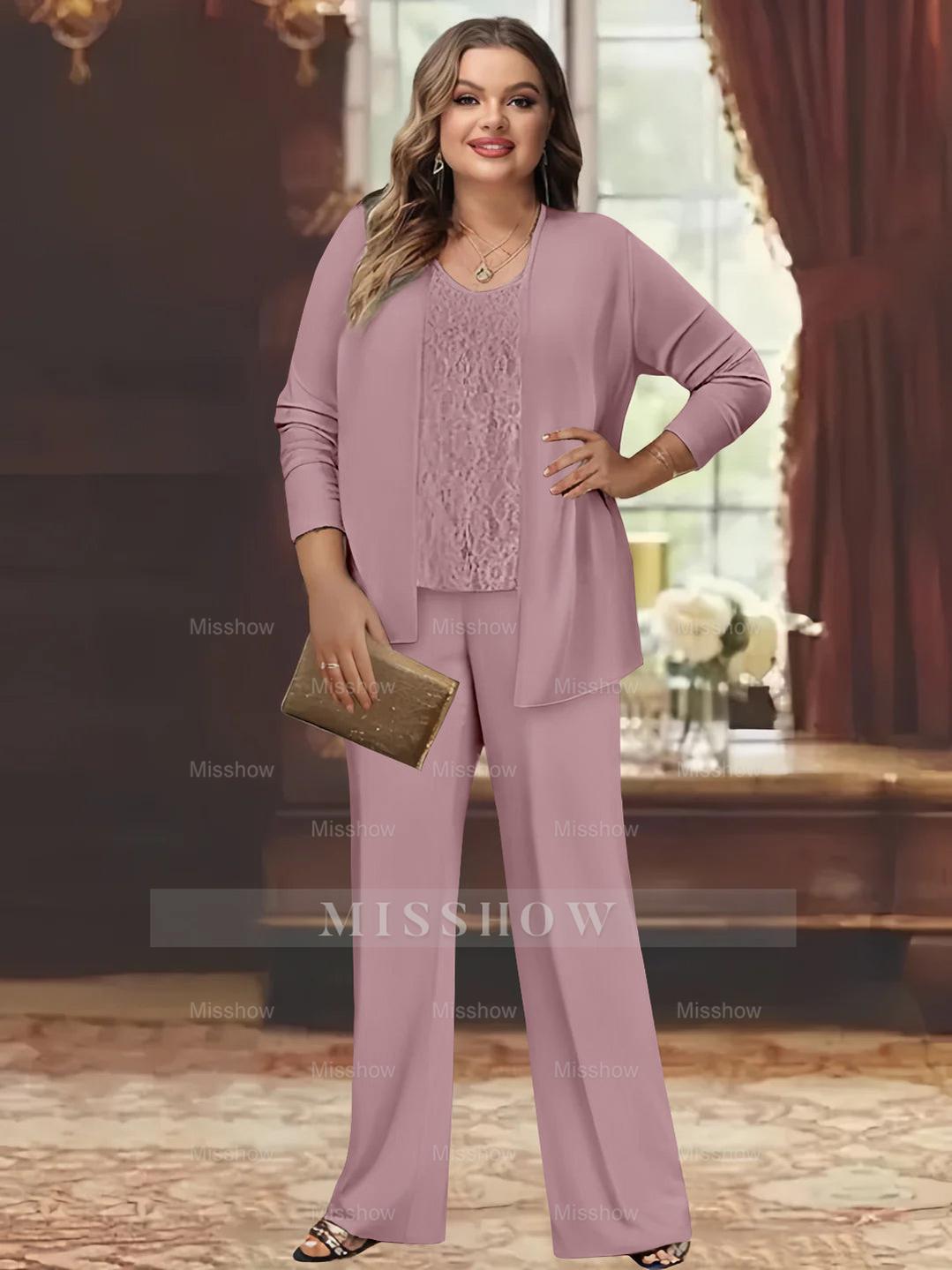Plus Size Chiffon Pantsuits with Jacket for the Mother of the Bride