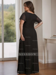 Plus Size Floor-Length A-Line Mother of the Bride Dress with Ruffles Round Neck and Short Sleeves