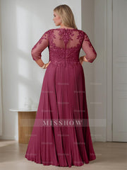 Plus Size Floor-Length A-Line Princess Scoop Neck Mother of the Bride Dress with Half Sleeves and Sequins