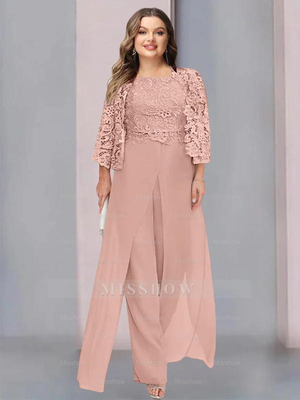 Plus Size Floor-Length Chiffon Pantsuit for the Mother of the Bride with Square Neck and Side Split