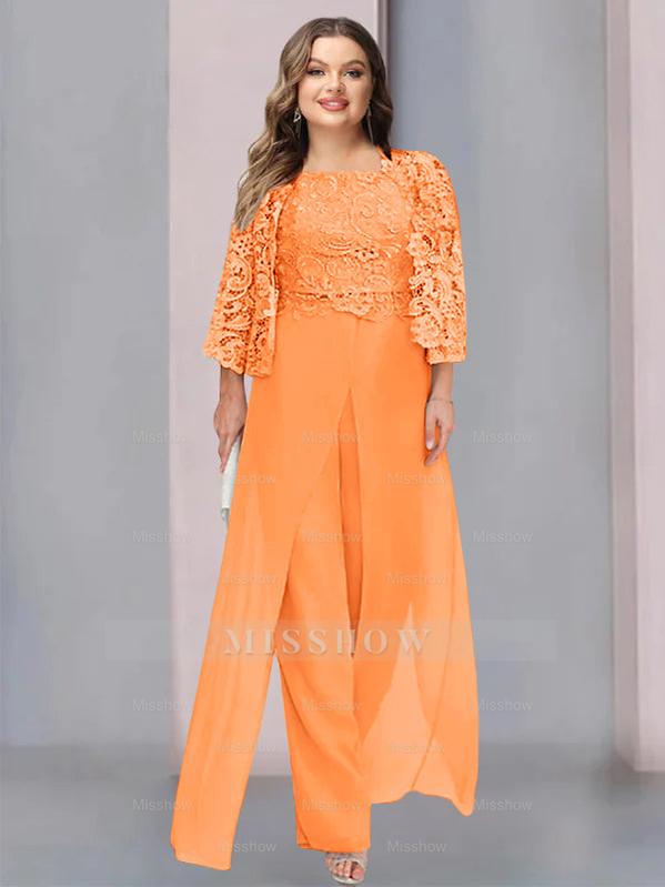 Plus Size Floor-Length Chiffon Pantsuit for the Mother of the Bride with Square Neck and Side Split
