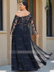 Plus Size Floor-Length Mother of the Bride A-Line Dress with One Shoulder and Long Sleeves Featuring a High Split