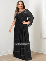 Plus Size Floor-Length Mother of the Bride A-Line Dress with Scoop Neckline Pleats and Sequins