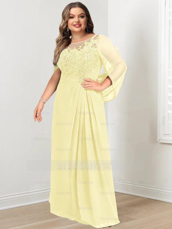 Plus Size Floor-Length Mother of the Bride A-Line Dress with Scoop Neckline Pleats and Sequins