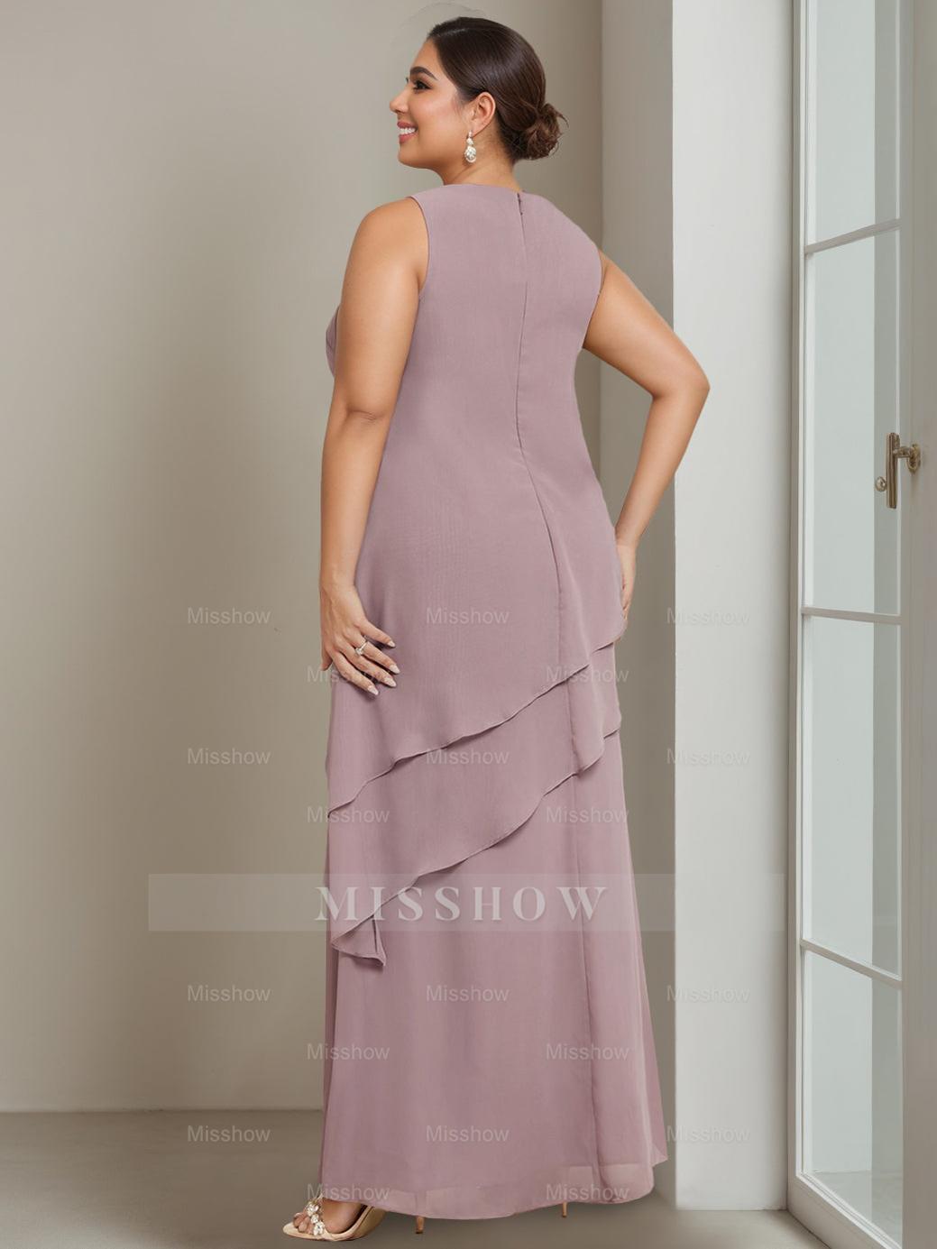 Plus Size Floor-Length Sleeveless A-Line Mother of the Bride Dress with Beading